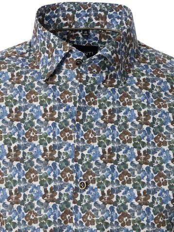 Blauw Gebloemd Venti Overhemd Kent Boord Modern Fit, Verzenden