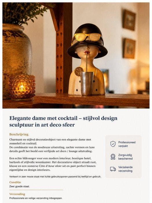 Buste, Elegante dame met cocktail – stijlvol design, Antiek en Kunst, Kunst | Designobjecten