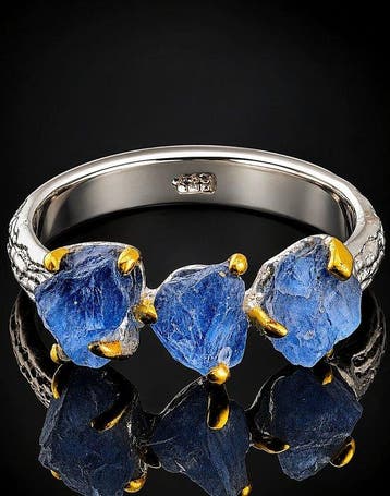 Blauwe saffier statementring - 925 sterlingzilver - ruwe