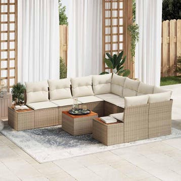vidaXL Tuinbank Set 9 st Beige Poly rattan, Verzenden, Nieuw