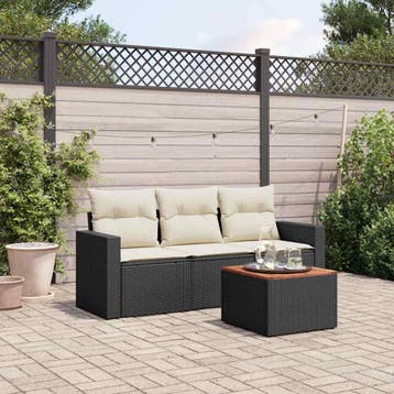 vidaXL 4-delige Loungeset met kussens poly rattan zwart, Verzenden, Loungeset
