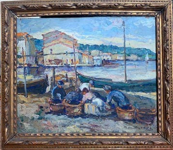 Edouard Ducros (1856-1936) - Pecheurs dans le port de