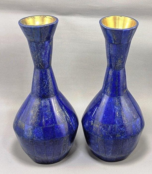 Handgesneden lapis lazuli Vazen paar - Hoogte: 211 mm -, Verzamelen, Mineralen en Fossielen