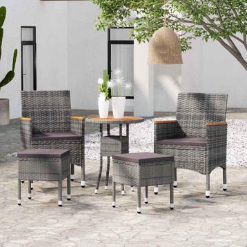 vidaXL 5-delige Loungeset poly rattan grijs, Verzenden, Loungeset