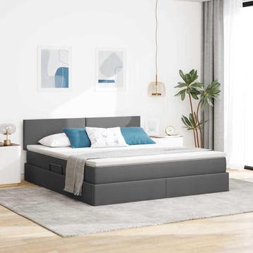 vidaXL LED opbergbed met matras Donkergrijs 160 x 200 cm, Verzenden