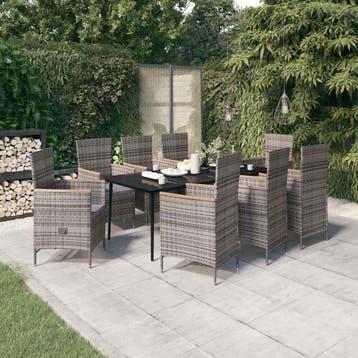 vidaXL 9-delige Tuinset met kussens grijs, Verzenden, Tuinset