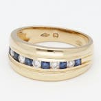 Bague - 18 carats Or jaune Diamant (Naturelle) - Saphir