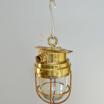 Plafondlamp - Messing, Koper, Glas - Industrieel kooi-lamp