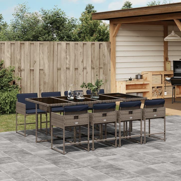 vidaXL 9-delige tuinset met kussens, grijs polyrotan, Jardin & Terrasse, Ensembles de jardin, Envoi
