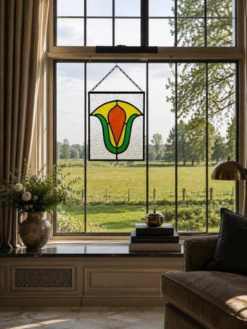 Art Deco Glas-in-loodraam - 1980-1990 - Glas-in-lood