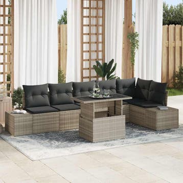 vidaXL Tuinbank Set 7 st Lichtgrijs poly rattan, Verzenden, Nieuw