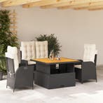 vidaXL 4-delige Tuinset met kussens poly rattan zwart, Verzenden, Nieuw, Tuinset