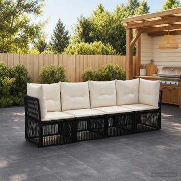 vidaXL Tuinbank Set 4 st Zwart poly rattan, Verzenden, Nieuw