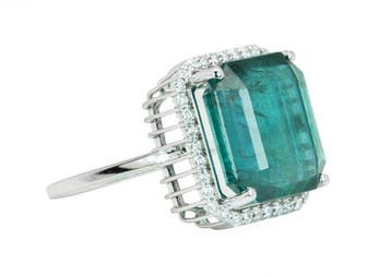 Zonder minimumprijs - Ring - 14 karaat Witgoud, Green