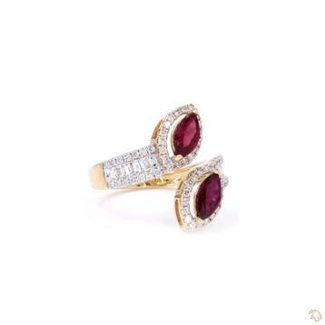Ring - 18 karaat Geel goud - 1.59ct. tw. Robijn - Diamant, Nieuw