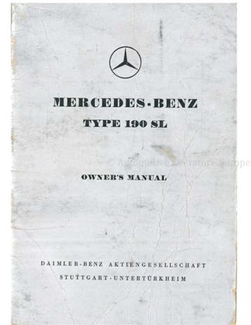 1958 MERCEDES BENZ 190 SL INSTRUCTIEBOEKJE ENGELS