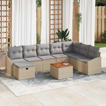 vidaXL Tuinbank Set 9 st Beige Poly rattan, Verzenden