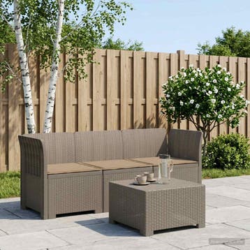 vidaXL 3-Zits Tu bank met Kussens Rattan Look PP Lichtgrijs, Verzenden