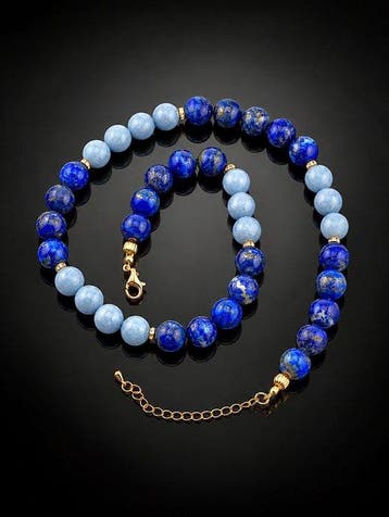 Blauwe edelsteen-kralenketting - lapis lazuli & angeliet -