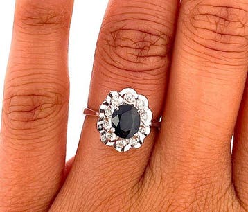 Ring - 18 karaat Witgoud Saffier - Diamant, Nieuw