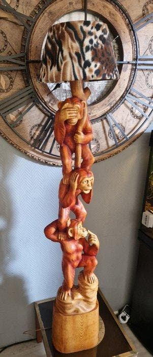 Staande lamp - Beuken - Horen/zien/zwijgen., Antiek en Kunst