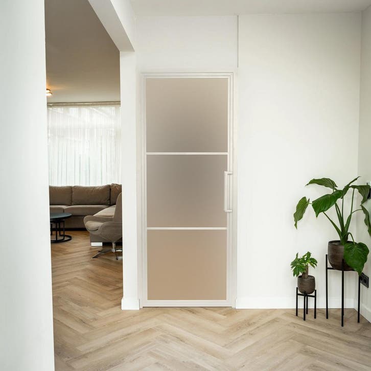 Stalen Binnendeur - Wit - 3 Vlaks - Mat glas, Doe-het-zelf en Bouw, Deuren en Vliegenramen, Nieuw, Metaal, Binnendeur, 200 tot 215 cm