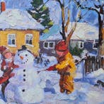 Bartolo Gentiluomo (1973) - Children building a snowman in a