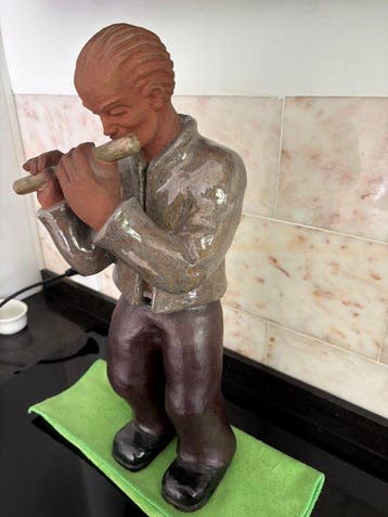 sculptuur, Fluitspeler - 47 cm - Terracotta, Antiek en Kunst