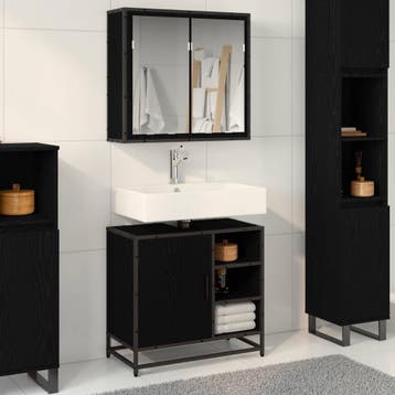 vidaXL Badkamermeubel Set 2 st Zwart Eiken 65 x 33 x 60 cm, Huis en Inrichting, Verzenden, Nieuw