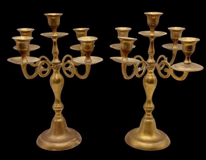 Kandelaber - Messing - Een paar kandelaars, Antiquités & Art, Antiquités | Autres Antiquités