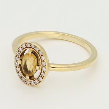 Bague - 14 carats Or jaune - Diamant - Citrien
