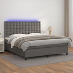 vidaXL Boxspring met matras en LED kunstleer grijs 160x200, Verzenden, Nieuw