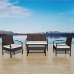 vidaXL 4-delige Loungeset met kussens poly rattan bruin, Tuin en Terras, Verzenden, Nieuw, Loungeset