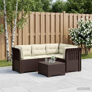 vidaXL 4-Persoons Tuin Sofa met Kussens Rattan Look PP Bruin, Verzenden