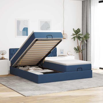 vidaXL Ottoman bed met matrassen 200x200cm stof blauw, Verzenden