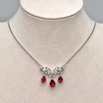 Zonder minimumprijs - Halsketting Zilver Granaat - 3.1CT, Nieuw