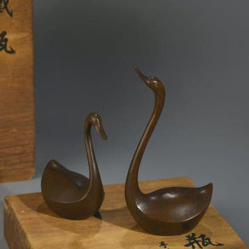 Bronze - Sculpture japonaise en bronze, cygne en bronze,