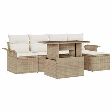 vidaXL Tuinbank Set 6 st Beige [Synthetisch]: Poly Riet, Verzenden, Nieuw