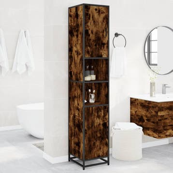 vidaXL Badkamerkast 35x37,5x188,5 cm hout en metaal gerookt, Verzenden, Nieuw