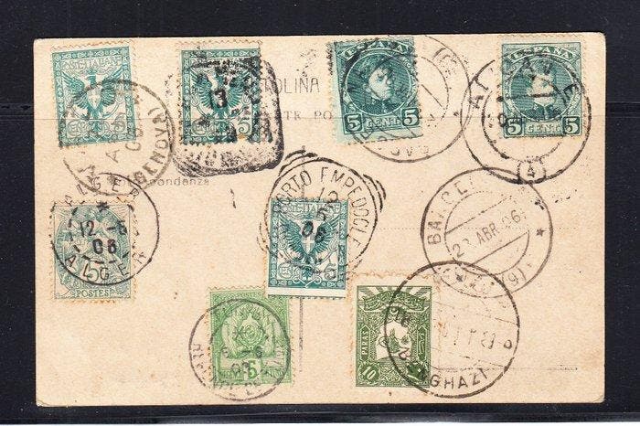 Wereld 1906 - Postkaart die is gereisd met verschillende, Postzegels en Munten, Postzegels | Amerika