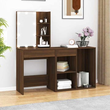 vidaXL Kaptafel met kastjes LED bewerkt hout bruin, Huis en Inrichting, Verzenden, Nieuw