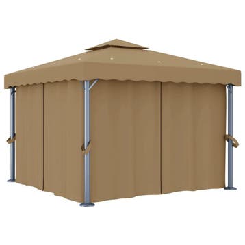 vidaXL Prieel met gordijn 3x3 m aluminium taupe, Verzenden