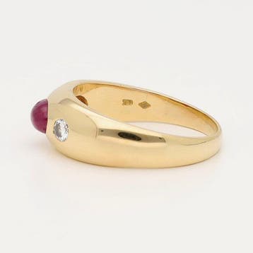 Bague - 18 carats Or jaune Rubis - Diamant