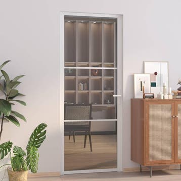 vidaXL Binnendeur 83x201,5 cm ESG-glas en aluminium wit, Doe-het-zelf en Bouw, Verzenden, Nieuw