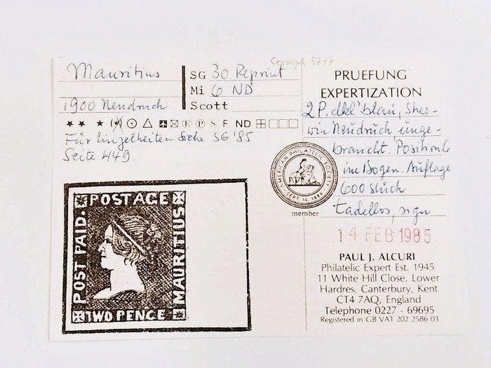 Mauritius 1859 - 2p blauw, met een grote diameter,, Postzegels en Munten, Postzegels | Europa | UK