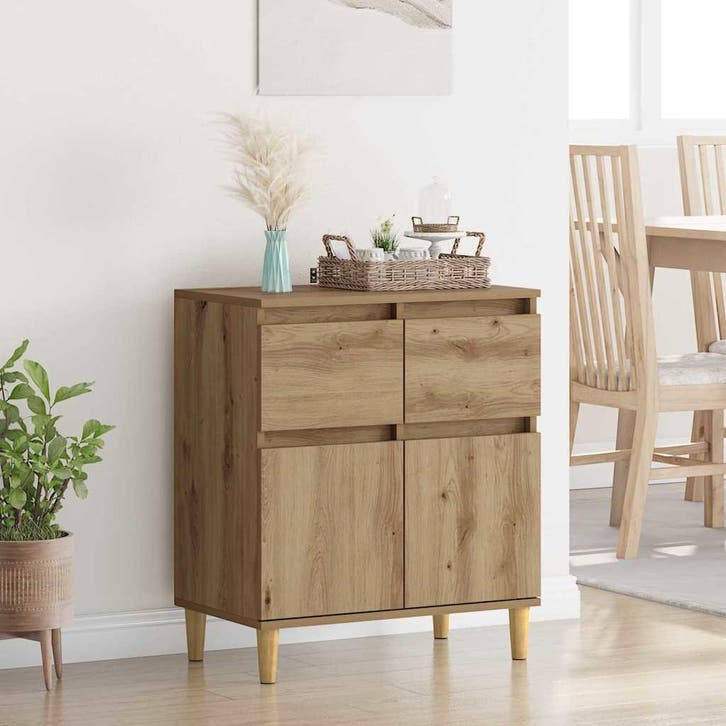 vidaXL Dressoir Artisan Eiken 60 x 35 x 70 cm Bewerkt hout, Huis en Inrichting, Kasten | Dressoirs, Nieuw, Verzenden