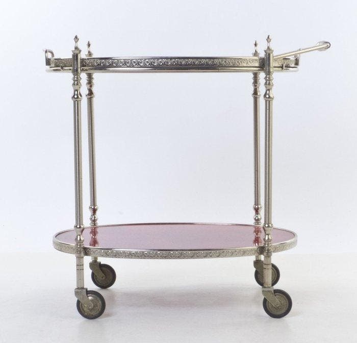 Aldo Tura - Serveerwagen - Bar-Wagen 1534 - geitenleer,, Antiek en Kunst, Antiek | Meubels | Stoelen en Sofa's