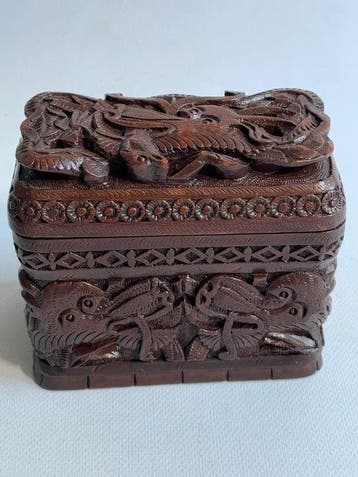 Sigarettendoos - Draken decor - Hout - Uitklapbaar