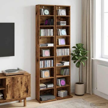 vidaXL CD Kast 2 st Oud hout 33 x 23,5 x 175 cm Bewerkt hout, Huis en Inrichting, Woonaccessoires | Cd- en Dvd-rekken, Verzenden