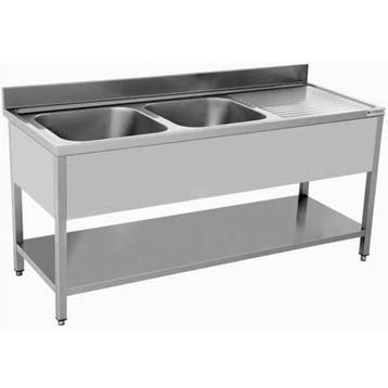 Spoelwerktafel | RVS | Links 2 Spoelbakken + Bodemschap |, Verzenden